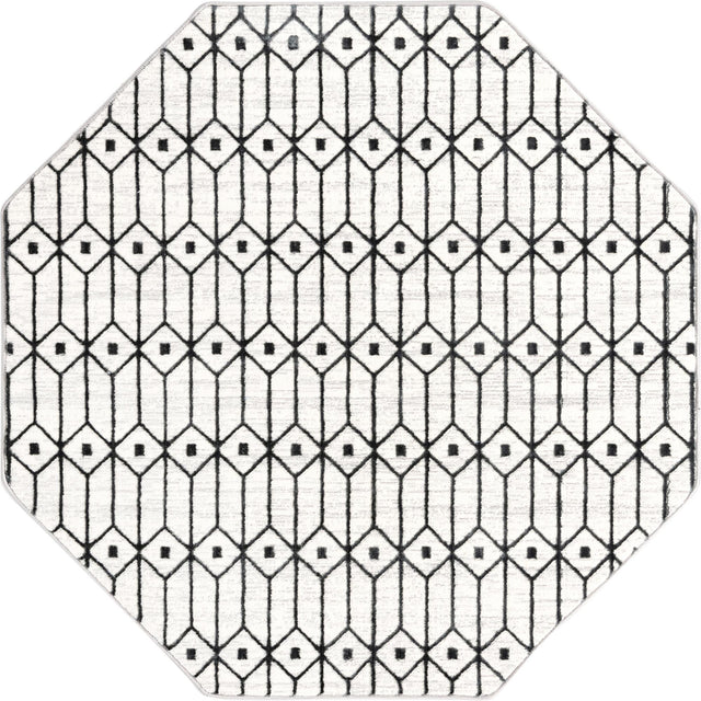 White 5' 3 x 5' 3 Matrix Trellis Octagon Area Rug 100% Polyester Geometric Pattern Modern Carpet for Living, Dining, Bedroom, Office for Sale at Rug Engine