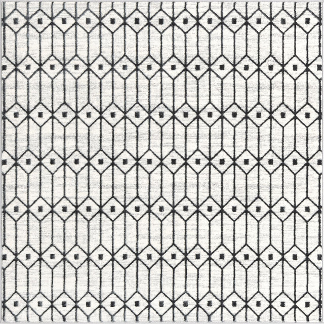 White 5' 3 x 5' 3 Matrix Trellis Square Area Rug 100% Polyester Geometric Pattern Modern Carpet for Living, Dining, Bedroom, Office for Sale at Rug Engine