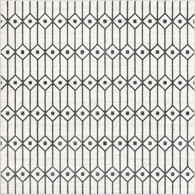 White 7' x 7' Matrix Trellis Square Area Rug 100% Polyester Geometric Pattern Modern Carpet for Living, Dining, Bedroom, Office for Sale at Rug Engine