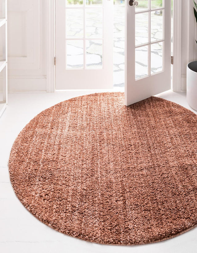 Grapefruit Pink 5' 3 x 5' 3 Jill Zarin Shaggy Chic Round Area Rug Thick Soft Touch Fluffy & Plush Shaggy Pile 100% Polyester (Space-Dyed Yarn) With Jute Backing Carpet for Sale at Rug Engine