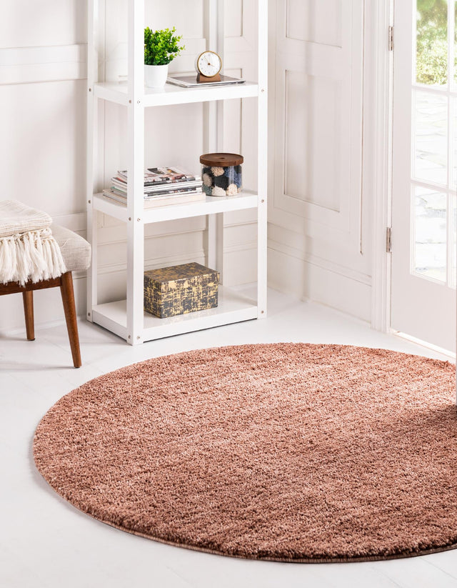 Grapefruit Pink 3' 3 x 3' 3 Jill Zarin Shaggy Chic Round Area Rug Thick Soft Touch Fluffy & Plush Shaggy Pile 100% Polyester (Space-Dyed Yarn) With Jute Backing Carpet for Sale at Rug Engine