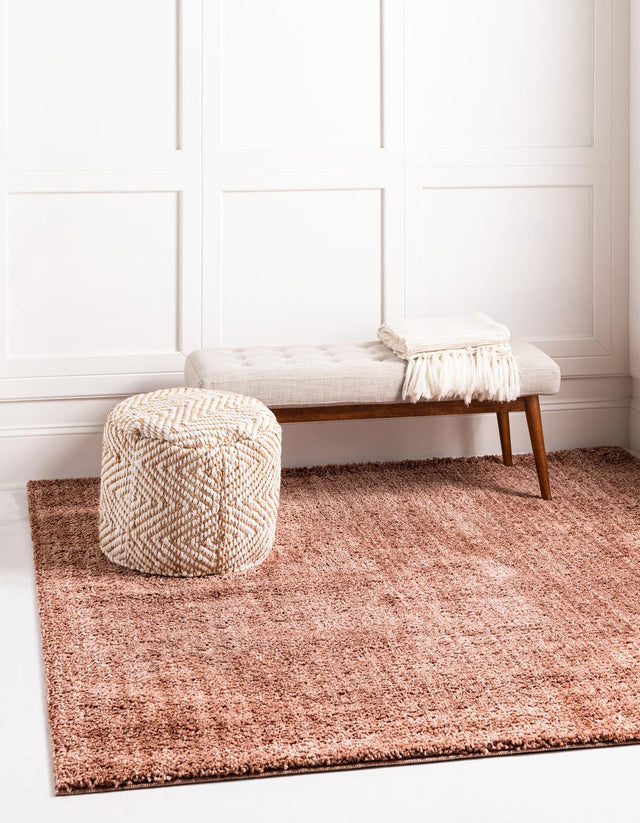 Grapefruit Pink 7' 10 x 7' 10 Jill Zarin Shaggy Chic Square Area Rug Thick Soft Touch Fluffy & Plush Shaggy Pile 100% Polyester (Space-Dyed Yarn) With Jute Backing Carpet for Sale at Rug Engine