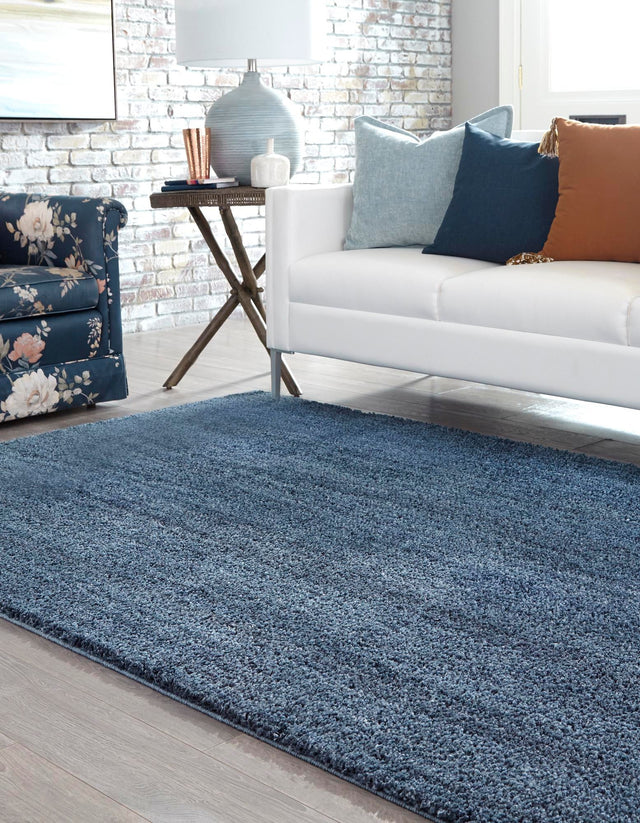 Blueberry Blue 6' 7 x 9' Jill Zarin Shaggy Chic Rectangle Area Rug Thick Soft Touch Fluffy & Plush Shaggy Pile 100% Polyester (Space-Dyed Yarn) With Jute Backing Carpet for Sale at Rug Engine