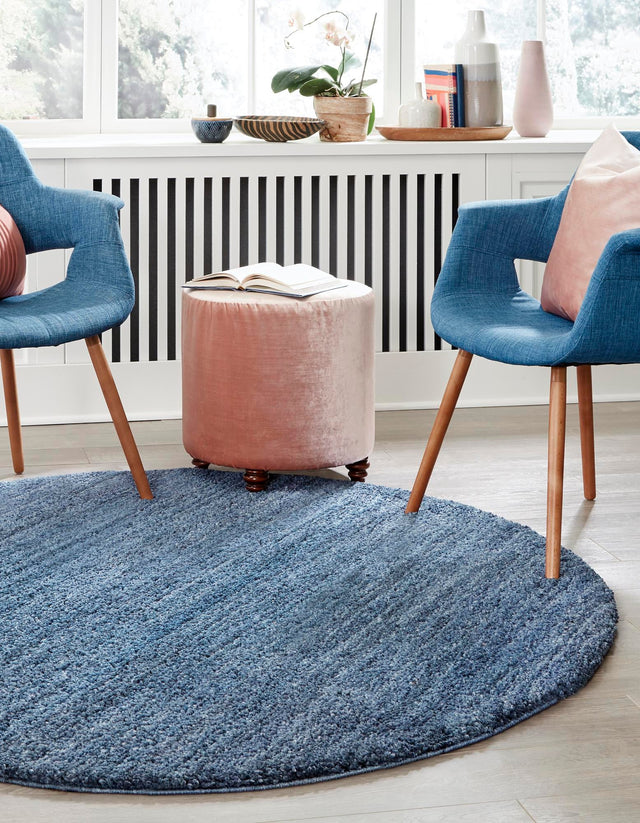 Blueberry Blue 7' x 7' Jill Zarin Shaggy Chic Round Area Rug Thick Soft Touch Fluffy & Plush Shaggy Pile 100% Polyester (Space-Dyed Yarn) With Jute Backing Carpet for Sale at Rug Engine