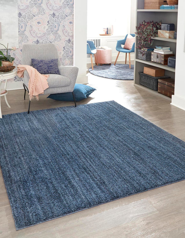Blueberry Blue 7' 10 x 7' 10 Jill Zarin Shaggy Chic Square Area Rug Thick Soft Touch Fluffy & Plush Shaggy Pile 100% Polyester (Space-Dyed Yarn) With Jute Backing Carpet for Sale at Rug Engine