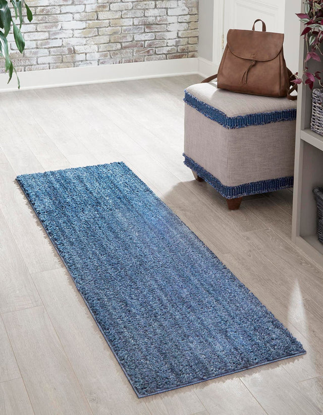 Blueberry Blue 2' 7 x 10' Jill Zarin Shaggy Chic Runner Area Rug Thick Soft Touch Fluffy & Plush Shaggy Pile 100% Polyester (Space-Dyed Yarn) With Jute Backing Carpet for Sale at Rug Engine