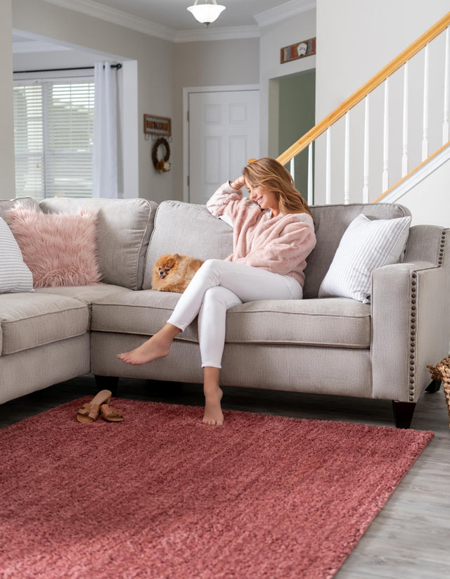 Pomegranate Red 6' 5 x 9' Jill Zarin Shaggy Chic Rectangle Area Rug Thick Soft Touch Fluffy & Plush Shaggy Pile 100% Polyester (Space-Dyed Yarn) With Jute Backing Carpet for Sale at Rug Engine