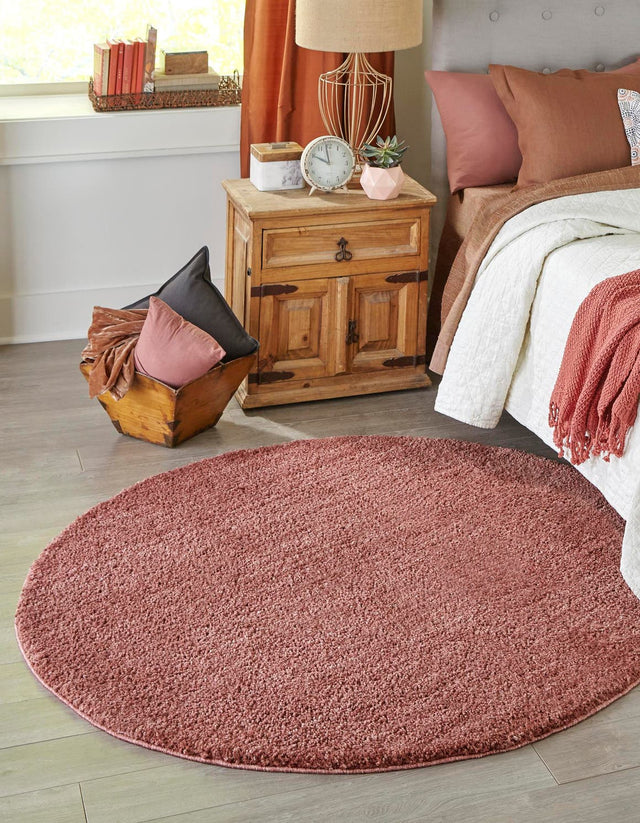 Pomegranate Red 7' x 7' Jill Zarin Shaggy Chic Round Area Rug Thick Soft Touch Fluffy & Plush Shaggy Pile 100% Polyester (Space-Dyed Yarn) With Jute Backing Carpet for Sale at Rug Engine