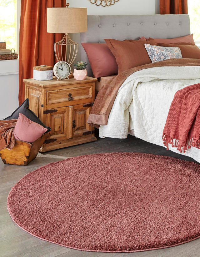 Pomegranate Red 5' 3 x 5' 3 Jill Zarin Shaggy Chic Round Area Rug Thick Soft Touch Fluffy & Plush Shaggy Pile 100% Polyester (Space-Dyed Yarn) With Jute Backing Carpet for Sale at Rug Engine