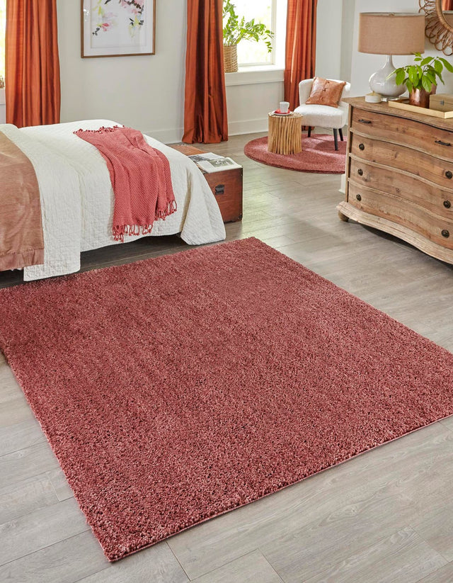 Pomegranate Red 6' 5 x 6' 5 Jill Zarin Shaggy Chic Square Area Rug Thick Soft Touch Fluffy & Plush Shaggy Pile 100% Polyester (Space-Dyed Yarn) With Jute Backing Carpet for Sale at Rug Engine