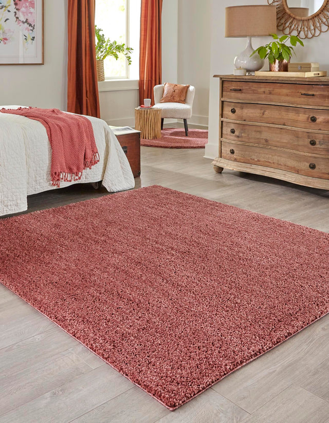 Pomegranate Red 7' 10 x 7' 10 Jill Zarin Shaggy Chic Square Area Rug Thick Soft Touch Fluffy & Plush Shaggy Pile 100% Polyester (Space-Dyed Yarn) With Jute Backing Carpet for Sale at Rug Engine