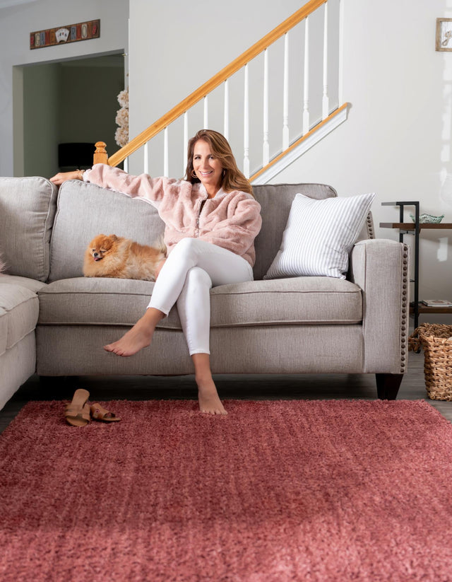 Pomegranate Red 6' 5 x 6' 5 Jill Zarin Shaggy Chic Square Area Rug Thick Soft Touch Fluffy & Plush Shaggy Pile 100% Polyester (Space-Dyed Yarn) With Jute Backing Carpet for Sale at Rug Engine