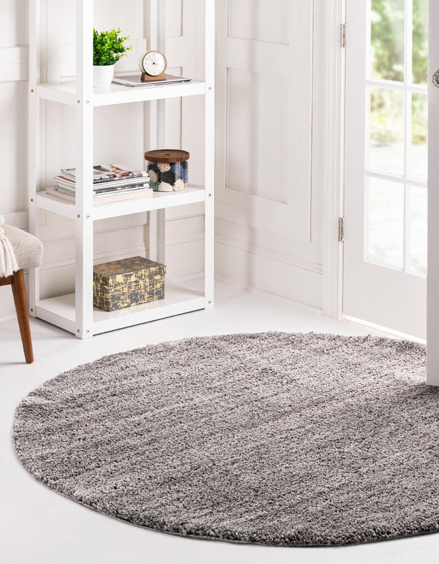 Pepper Gray 7' x 7' Jill Zarin Shaggy Chic Round Area Rug Thick Soft Touch Fluffy & Plush Shaggy Pile 100% Polyester (Space-Dyed Yarn) With Jute Backing Carpet for Sale at Rug Engine