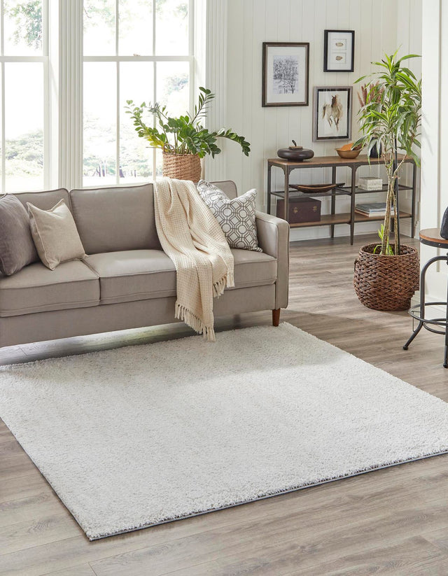 Sea Salt White 7' 10 x 7' 10 Jill Zarin Shaggy Chic Square Area Rug Thick Soft Touch Fluffy & Plush Shaggy Pile 100% Polyester (Space-Dyed Yarn) With Jute Backing Carpet for Sale at Rug Engine