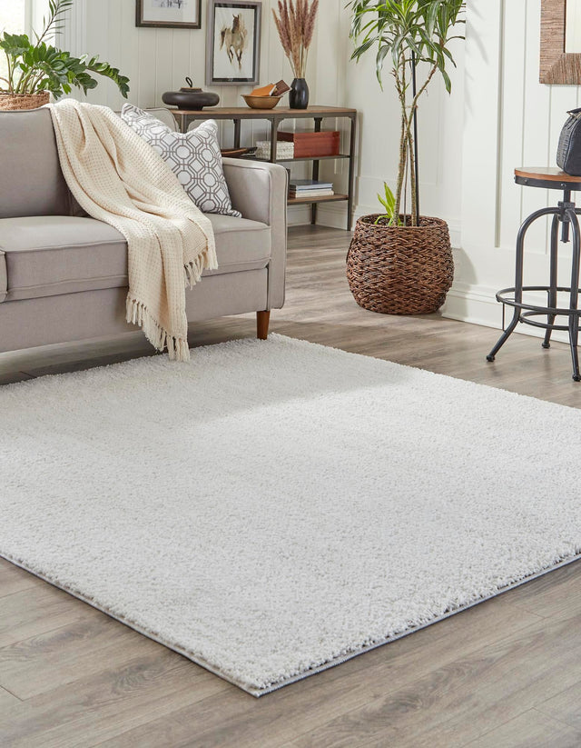 Sea Salt White 6' 5 x 6' 5 Jill Zarin Shaggy Chic Square Area Rug Thick Soft Touch Fluffy & Plush Shaggy Pile 100% Polyester (Space-Dyed Yarn) With Jute Backing Carpet for Sale at Rug Engine