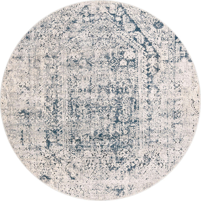 Gray 5' 3 x 5' 3 Chateau Round Area Rug 85% Polypropylene & 15% Chenille With Cotton Backing Traditional Vintage Distressed Carpet for Classical Interior Design Decorating for Sale at Rug Engine