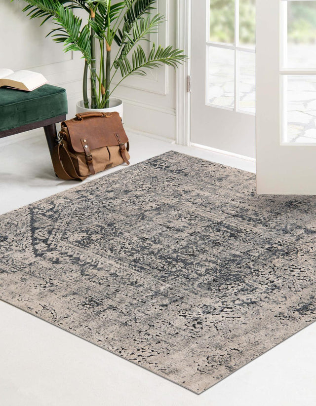 Gray 5' 3 x 5' 3 Chateau Square Area Rug 85% Polypropylene & 15% Chenille With Cotton Backing Traditional Vintage Distressed Carpet for Classical Interior Design Decorating for Sale at Rug Engine