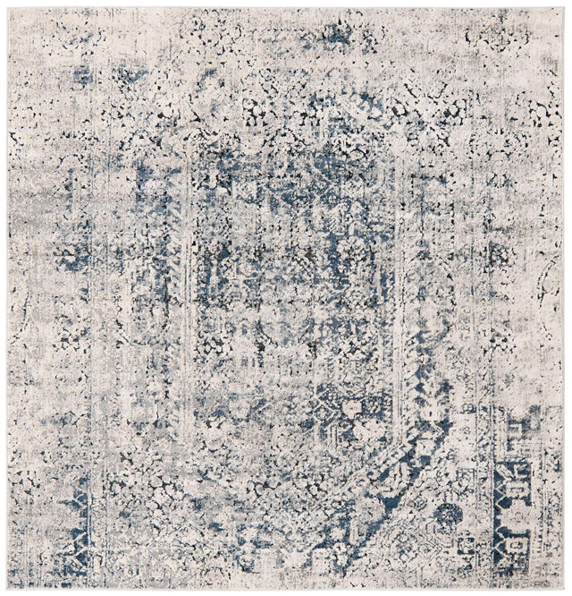 Gray 5' 3 x 5' 3 Chateau Square Area Rug 85% Polypropylene & 15% Chenille With Cotton Backing Traditional Vintage Distressed Carpet for Classical Interior Design Decorating for Sale at Rug Engine
