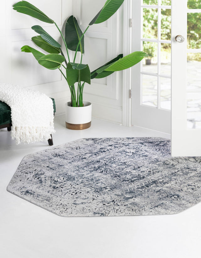 Gray 5' 3 x 5' 3 Chateau Octagon Area Rug 85% Polypropylene & 15% Chenille With Cotton Backing Traditional Vintage Distressed Carpet for Classical Interior Design Decorating for Sale at Rug Engine