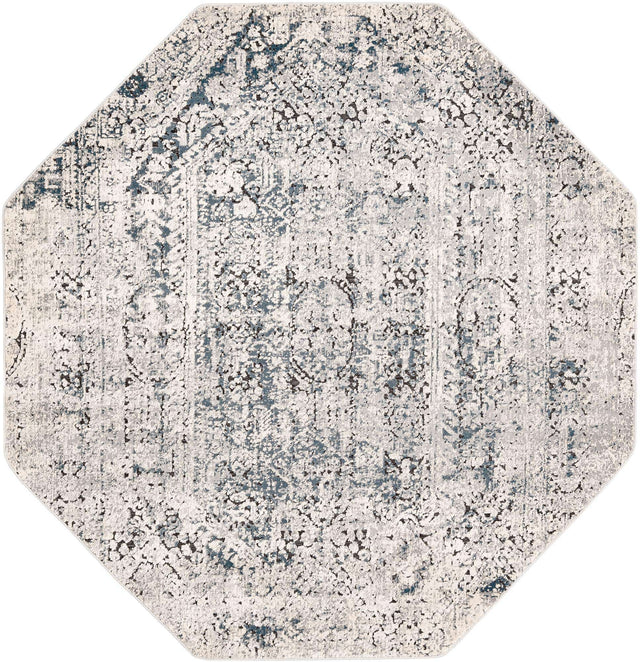 Gray 5' 3 x 5' 3 Chateau Octagon Area Rug 85% Polypropylene & 15% Chenille With Cotton Backing Traditional Vintage Distressed Carpet for Classical Interior Design Decorating for Sale at Rug Engine