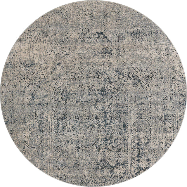 Gray 7' 1 x 7' 1 Chateau Round Area Rug 85% Polypropylene & 15% Chenille With Cotton Backing Traditional Vintage Distressed Carpet for Classical Interior Design Decorating for Sale at Rug Engine