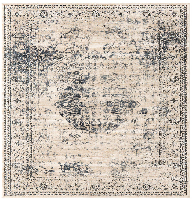 Dark Blue 5' 3 x 5' 3 Chateau Square Area Rug 85% Polypropylene & 15% Chenille With Cotton Backing Traditional Vintage Distressed Carpet for Classical Interior Design Decorating for Sale at Rug Engine