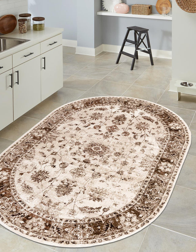 Cream 4' 1 x 6' 1 Rushmore Oval Area Rug 55% Polypropylene & 45% Polyester Durable Quality Carpet for Indoor Home Decorating for Sale at Rug Engine