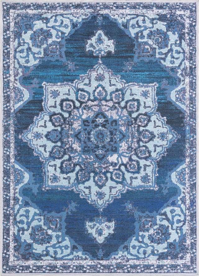 Washable Navy Blue 10' 6 x 14' 1 Renaissance Rectangle Area Rug Easy to Clean Stain Resistant & Durable Colorful Distressed Vintage Carpet for Sale at Rug Engine