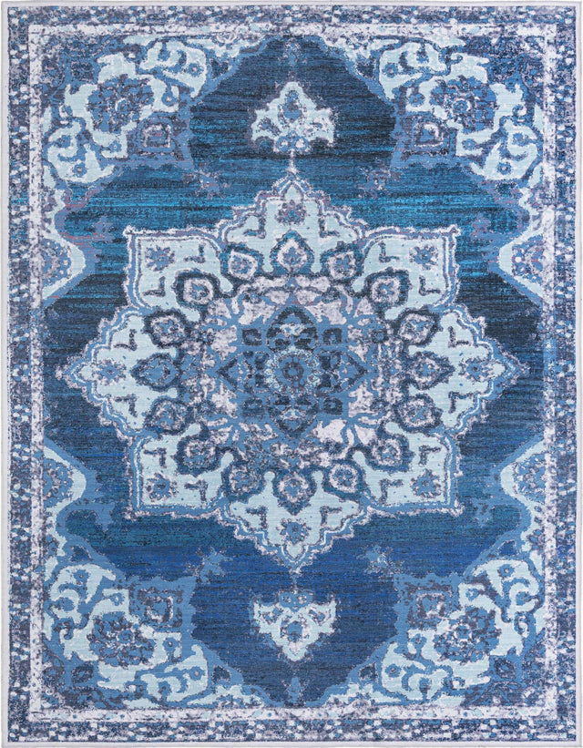 Washable Navy Blue 10' 6 x 13' 1 Renaissance Rectangle Area Rug Easy to Clean Stain Resistant & Durable Colorful Distressed Vintage Carpet for Sale at Rug Engine