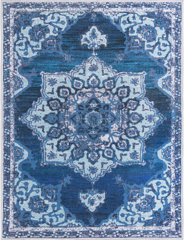 Washable Navy Blue 9' 2 x 12' Renaissance Rectangle Area Rug Easy to Clean Stain Resistant & Durable Colorful Distressed Vintage Carpet for Sale at Rug Engine