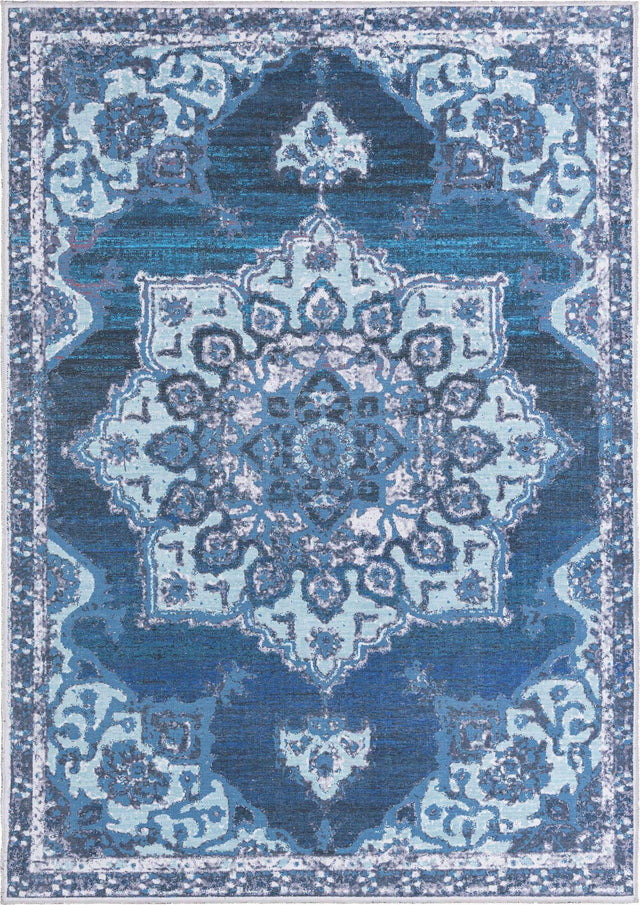 Washable Navy Blue 7' 3 x 10' Renaissance Rectangle Area Rug Easy to Clean Stain Resistant & Durable Colorful Distressed Vintage Carpet for Sale at Rug Engine