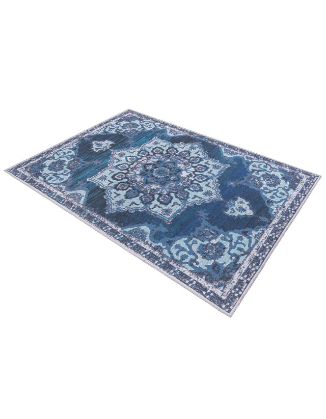 Washable Navy Blue 5' 3 x 8' Renaissance Rectangle Area Rug Easy to Clean Stain Resistant & Durable Colorful Distressed Vintage Carpet for Sale at Rug Engine