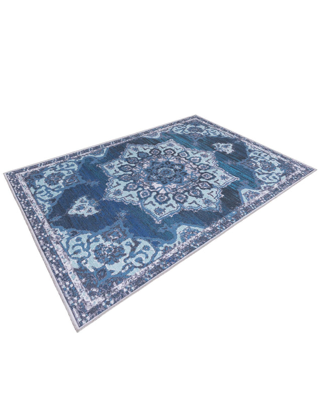 Washable Navy Blue 5' 3 x 8' Renaissance Rectangle Area Rug Easy to Clean Stain Resistant & Durable Colorful Distressed Vintage Carpet for Sale at Rug Engine