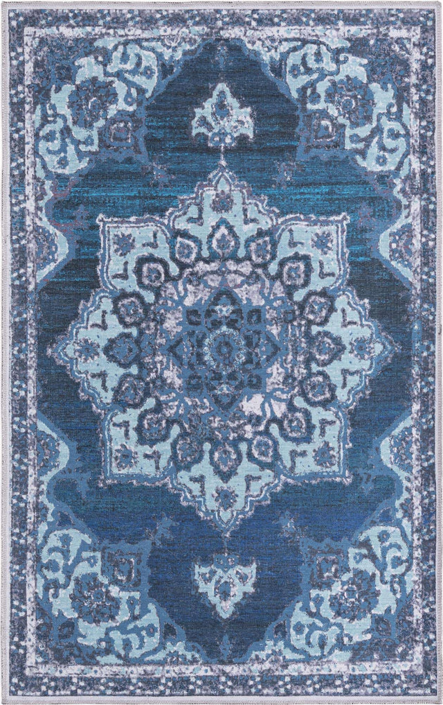 Washable Navy Blue 3' 11 x 6' 1 Renaissance Rectangle Area Rug Easy to Clean Stain Resistant & Durable Colorful Distressed Vintage Carpet for Sale at Rug Engine
