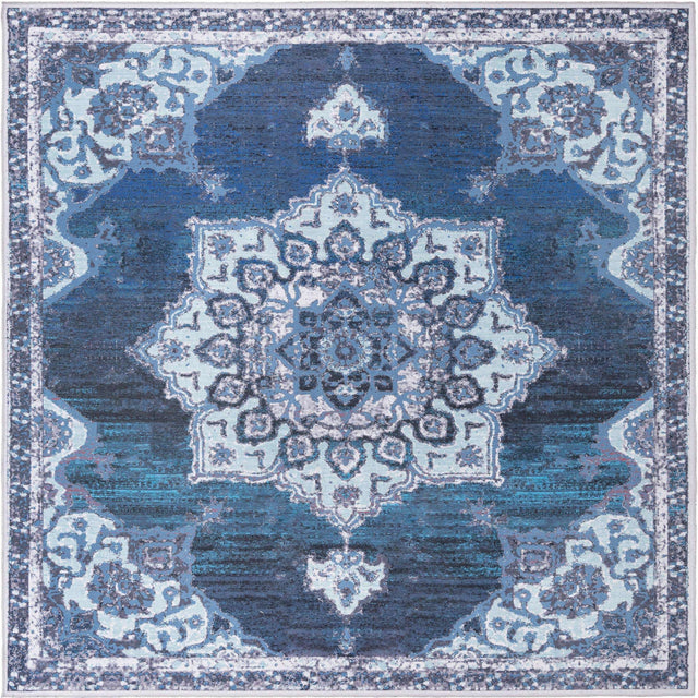 Washable Navy Blue 10' 6 x 10' 6 Renaissance Square Area Rug Easy to Clean Stain Resistant & Durable Colorful Distressed Vintage Carpet for Sale at Rug Engine