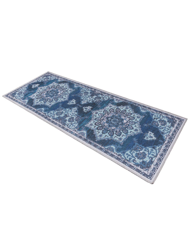 Washable Navy Blue 2' x 6' 1 Renaissance Runner Area Rug Easy to Clean Stain Resistant & Durable Colorful Distressed Vintage Carpet for Sale at Rug Engine