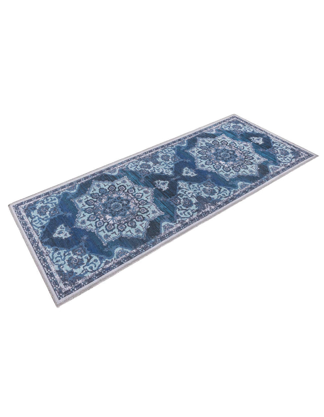 Washable Navy Blue 2' x 6' 1 Renaissance Runner Area Rug Easy to Clean Stain Resistant & Durable Colorful Distressed Vintage Carpet for Sale at Rug Engine