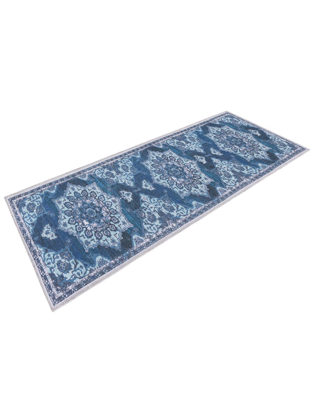 Washable Navy Blue 2' x 8' Renaissance Runner Area Rug Easy to Clean Stain Resistant & Durable Colorful Distressed Vintage Carpet for Sale at Rug Engine
