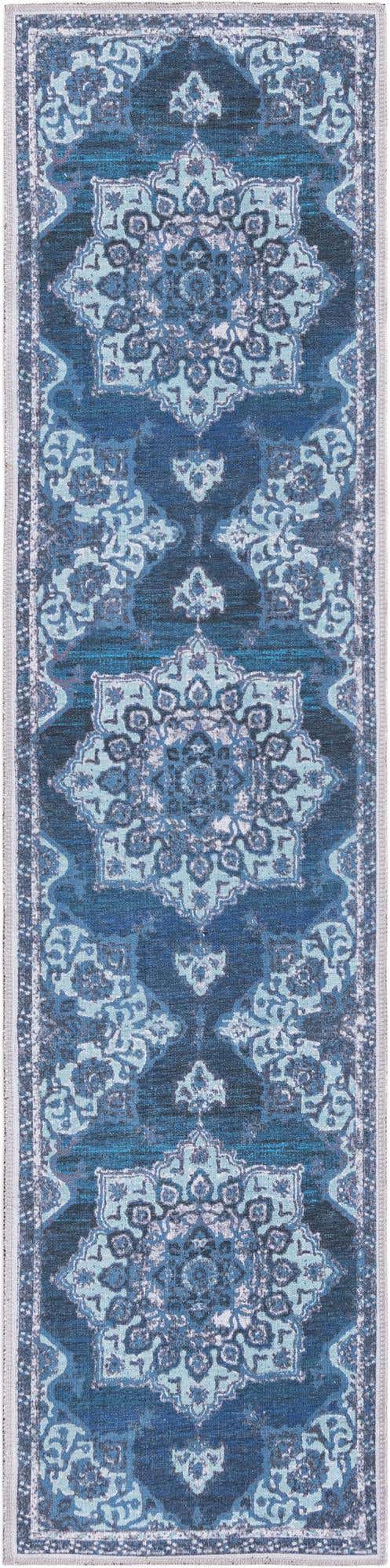 Washable Navy Blue 2' x 8' Renaissance Runner Area Rug Easy to Clean Stain Resistant & Durable Colorful Distressed Vintage Carpet for Sale at Rug Engine