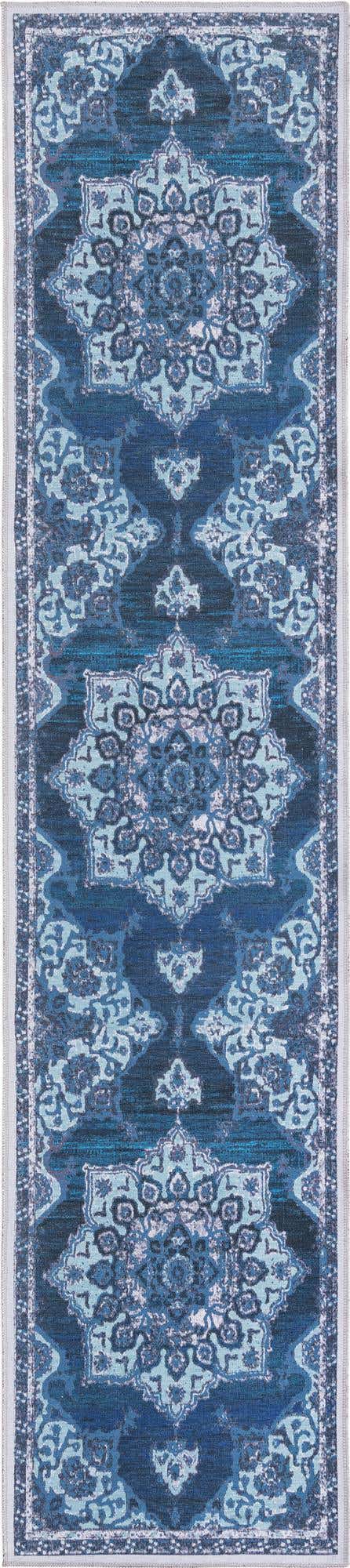 Washable Navy Blue 2' 7 x 12' Renaissance Runner Area Rug Easy to Clean Stain Resistant & Durable Colorful Distressed Vintage Carpet for Sale at Rug Engine