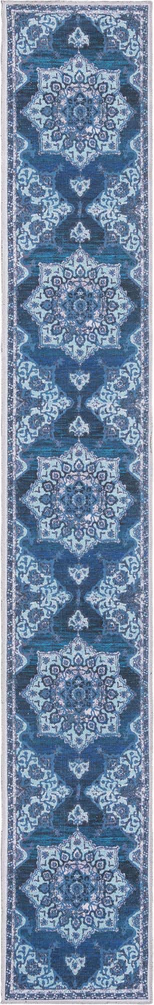 Washable Navy Blue 2' x 13' 1 Renaissance Runner Area Rug Easy to Clean Stain Resistant & Durable Colorful Distressed Vintage Carpet for Sale at Rug Engine