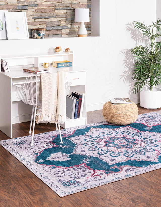 Washable Teal Green 10' 6 x 13' Renaissance Rectangle Area Rug Easy to Clean Stain Resistant & Durable Colorful Distressed Vintage Carpet for Sale at Rug Engine