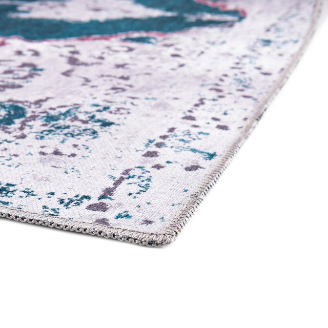Washable Teal Green 7' 10 x 11' Renaissance Rectangle Area Rug Easy to Clean Stain Resistant & Durable Colorful Distressed Vintage Carpet for Sale at Rug Engine