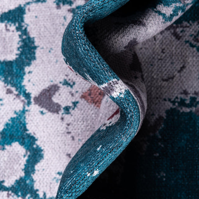 Washable Teal Green 9' 2 x 12' Renaissance Rectangle Area Rug Easy to Clean Stain Resistant & Durable Colorful Distressed Vintage Carpet for Sale at Rug Engine