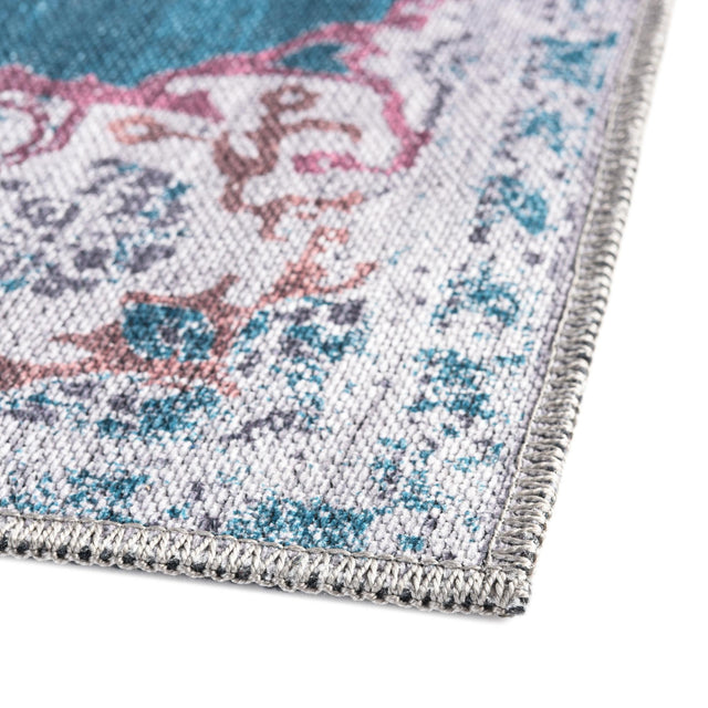 Washable Teal Green 2' x 13' Renaissance Runner Area Rug Easy to Clean Stain Resistant & Durable Colorful Distressed Vintage Carpet for Sale at Rug Engine