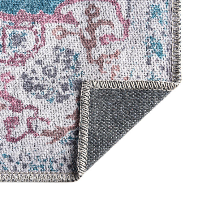 Washable Teal Green 2' x 9' 10 Renaissance Runner Area Rug Easy to Clean Stain Resistant & Durable Colorful Distressed Vintage Carpet for Sale at Rug Engine