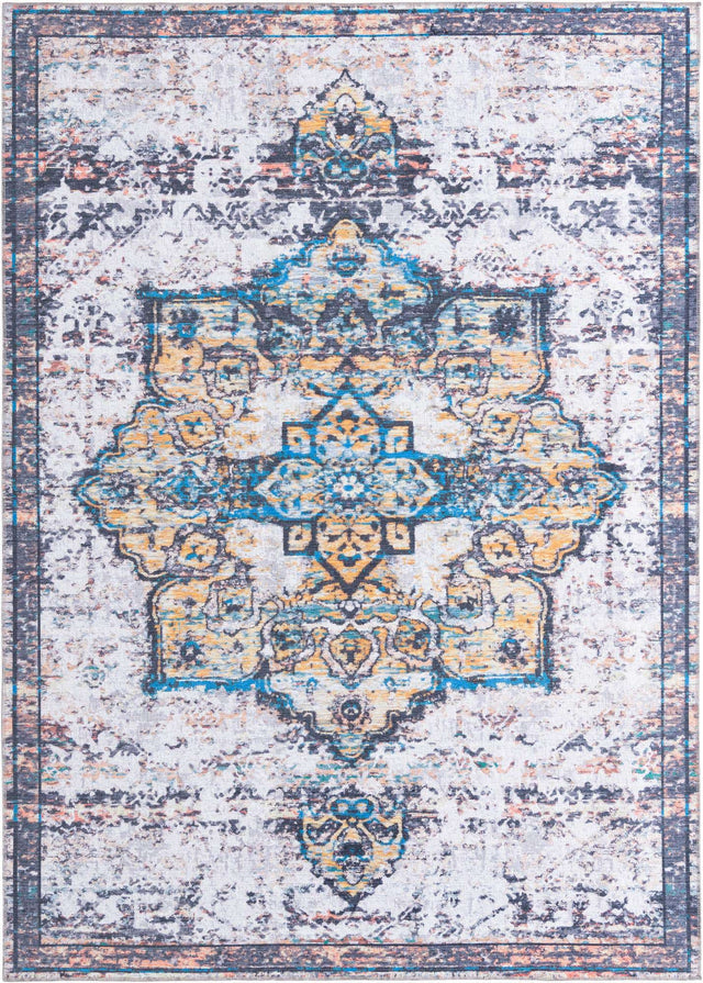 Washable Sea Salt White 7' 10 x 11' Renaissance Rectangle Area Rug Easy to Clean Stain Resistant & Durable Colorful Distressed Vintage Carpet for Sale at Rug Engine