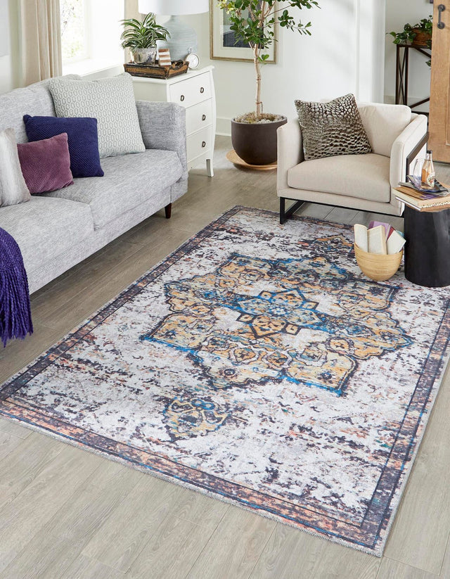 Washable Sea Salt White 7' 10 x 10' Renaissance Rectangle Area Rug Easy to Clean Stain Resistant & Durable Colorful Distressed Vintage Carpet for Sale at Rug Engine
