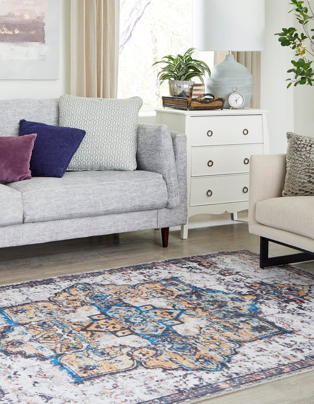 Washable Sea Salt White 5' 11 x 9' Renaissance Rectangle Area Rug Easy to Clean Stain Resistant & Durable Colorful Distressed Vintage Carpet for Sale at Rug Engine