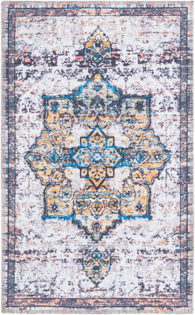 Washable Sea Salt White 2' x 3' 1 Renaissance Rectangle Area Rug Easy to Clean Stain Resistant & Durable Colorful Distressed Vintage Carpet for Sale at Rug Engine